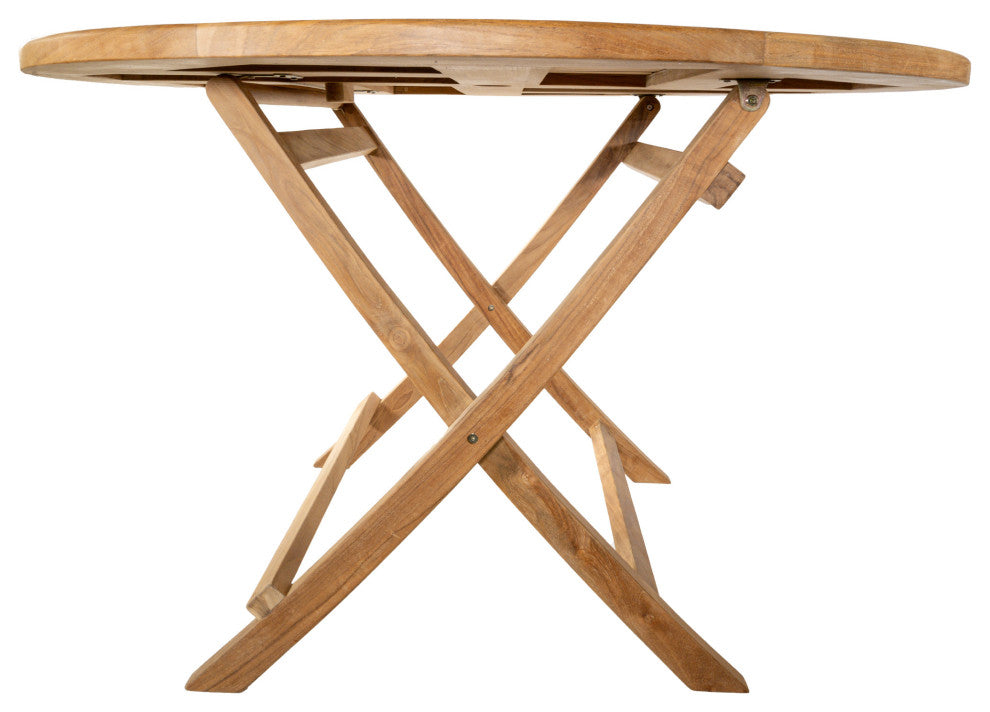 Nordic Style Teak Wood Natural Round Foldable Outdoor Dining Table - 47"