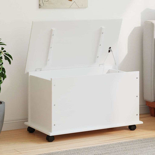 vidaXL Storage Chest Storage Trunk Toy Box with Wheels ALTA Solid Wood Pine, White, 1 Pcs