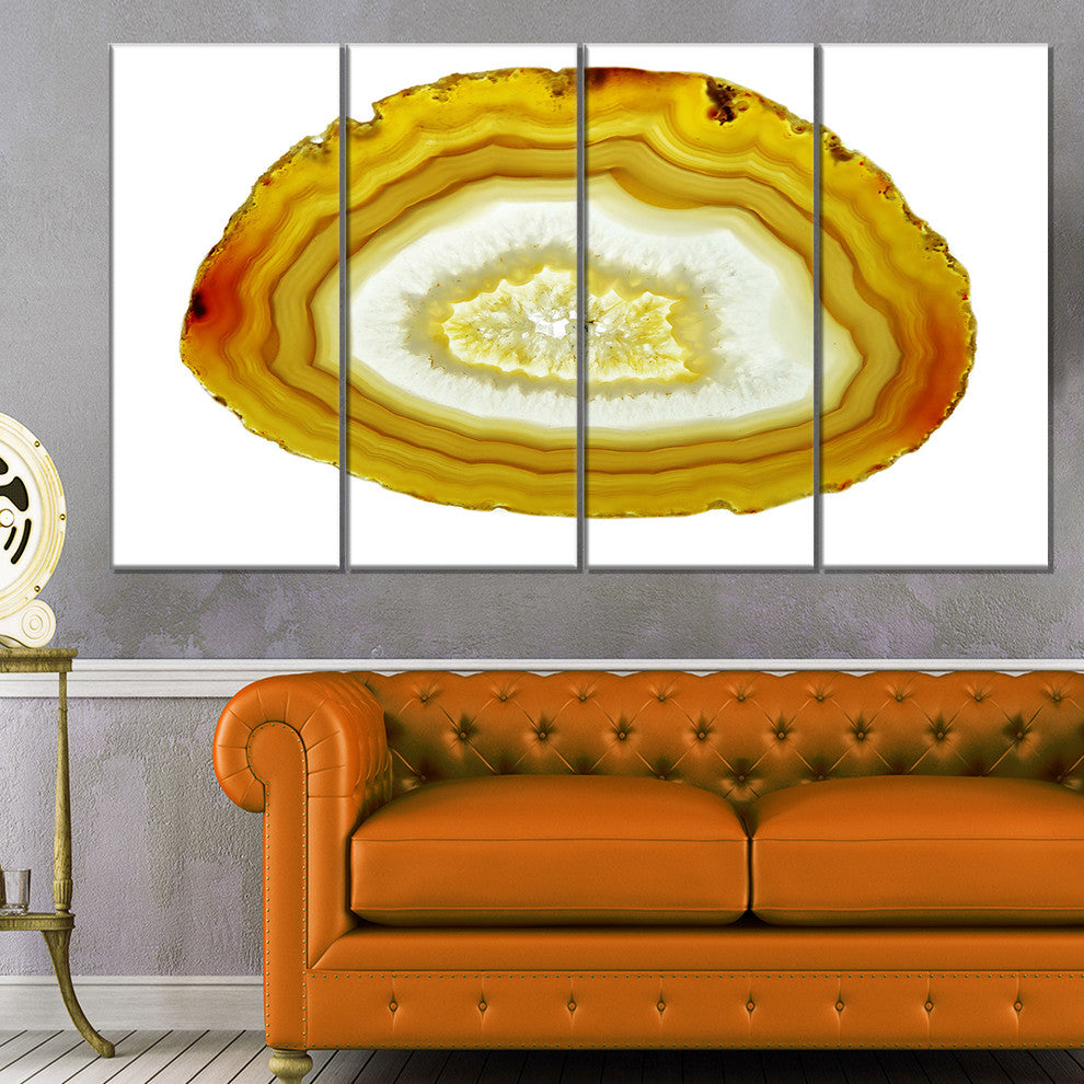 Yellow Agate with Geological Crystal, Abstract Canvas Artwork, 48"x28", 4 Panels