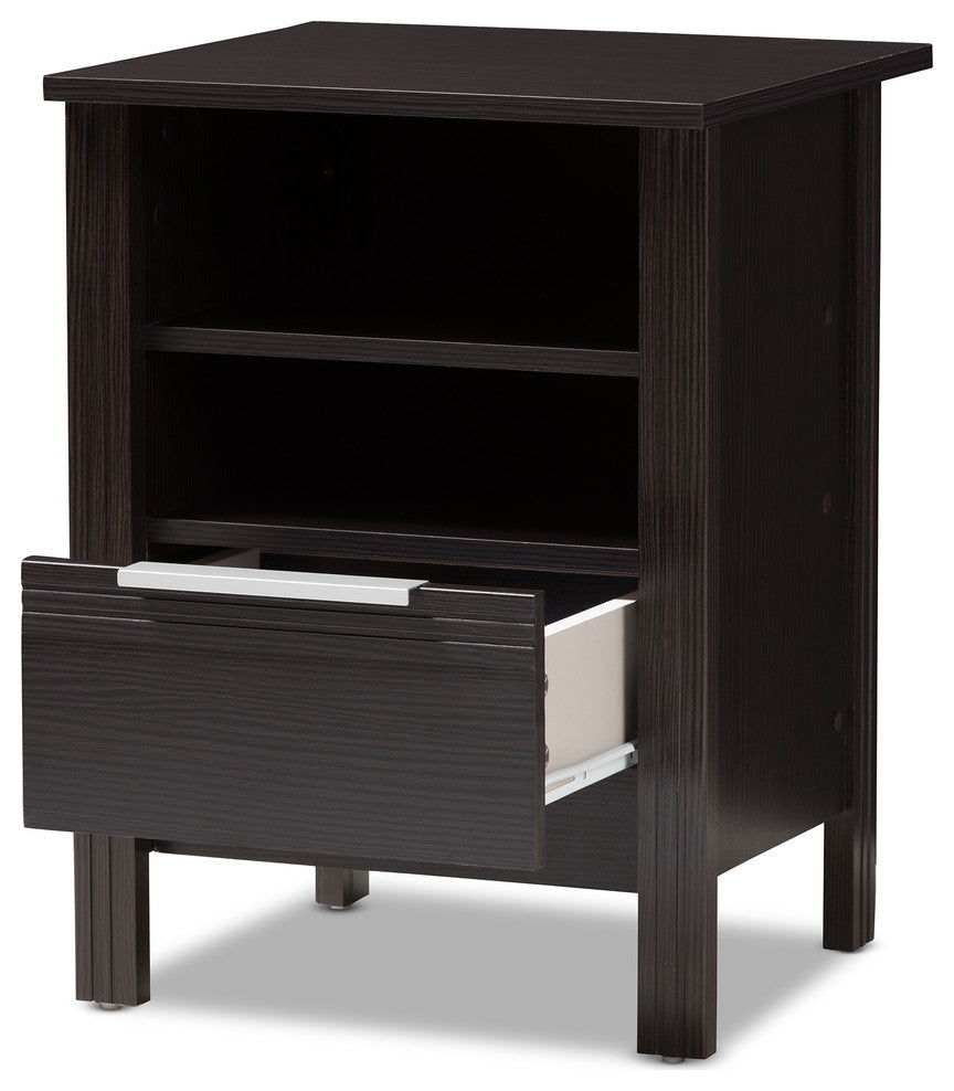 Hamish Moderm, Contemporary Wenge Brown 1-Drawer Nightstand
