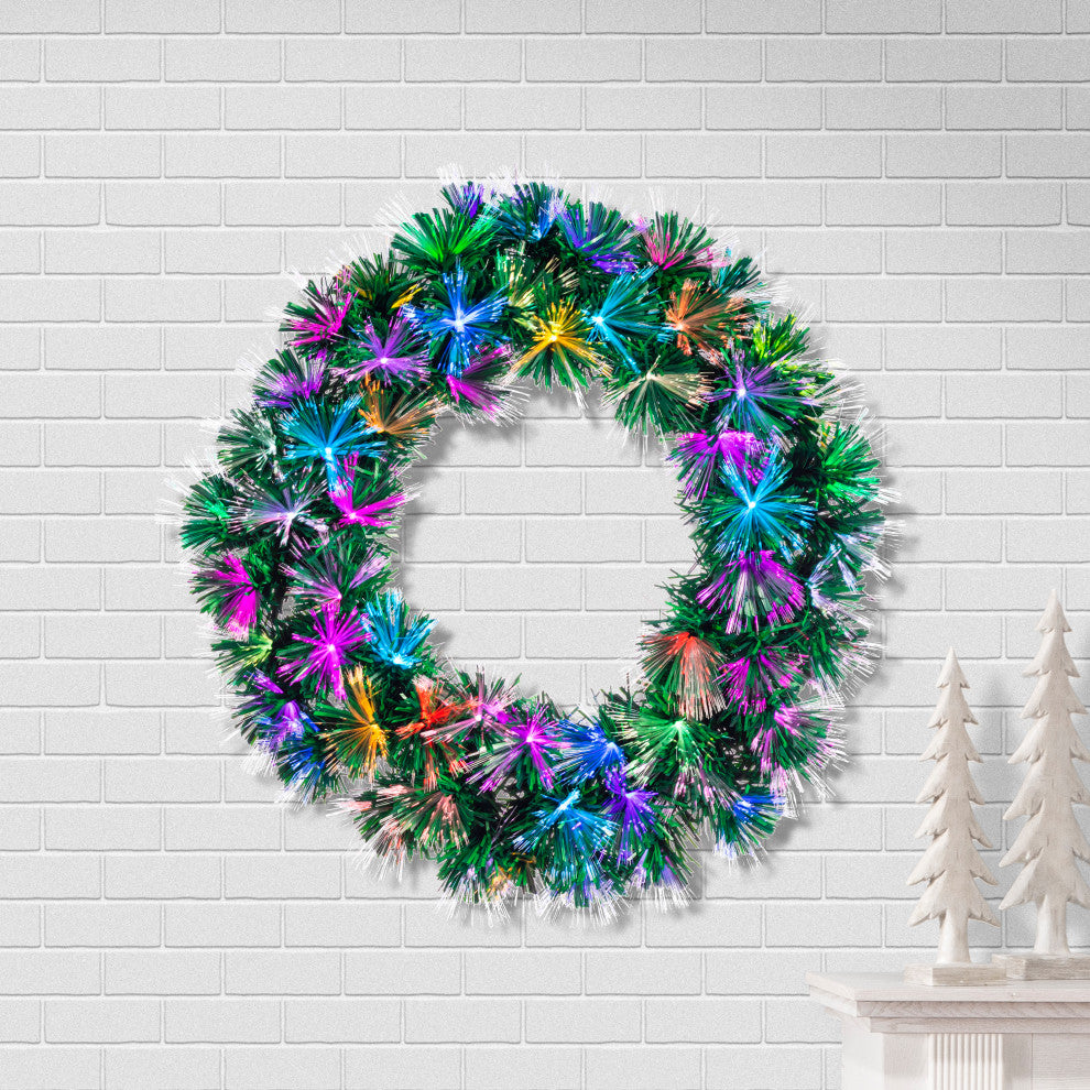 24" Pre-lit UL Color Changing Fiber Optic Wreath With Multi-Color LED Lights