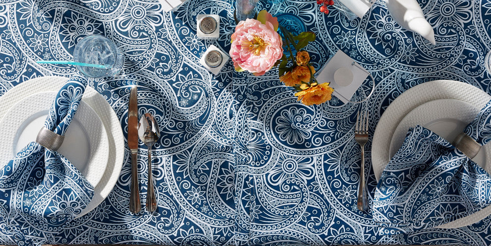 Blue Paisley Print Outdoor Tablecloth With Zipper 60X120