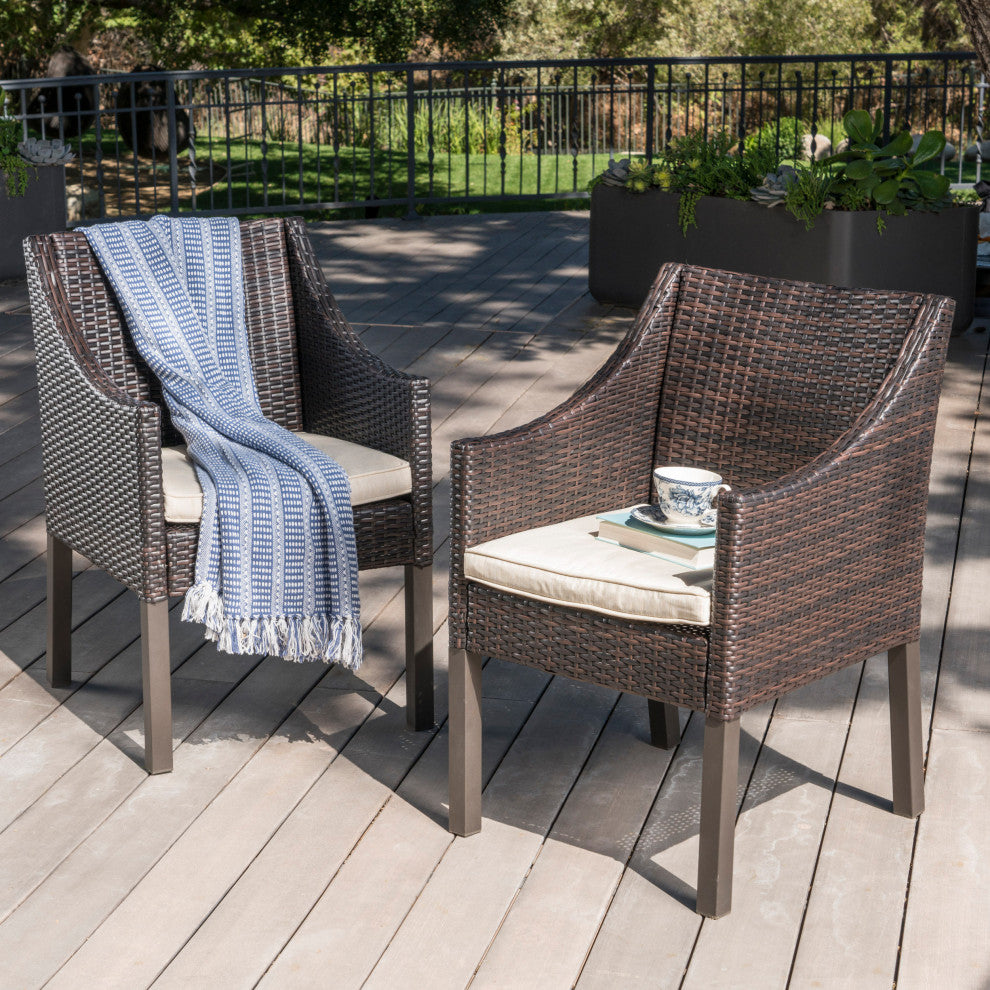 GDF Studio Antioch Outdoor Wicker Dining Chairs, Set of 2, Multi-Brown/Beige