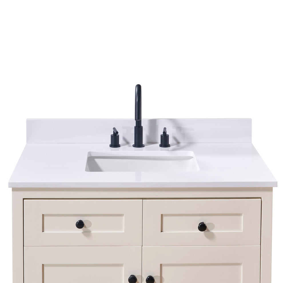 Andalo Engineered Stone Vanity Top, Snow White With White Sink, 37"