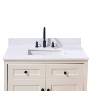 Andalo Engineered Stone Vanity Top, Snow White With White Sink, 37"