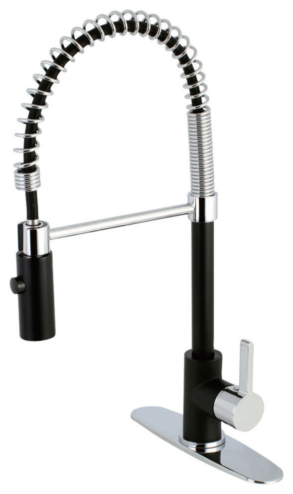Gourmetier Single-Handle Pre-Rinse Kitchen Faucet, Matte Black/Polished Chrome