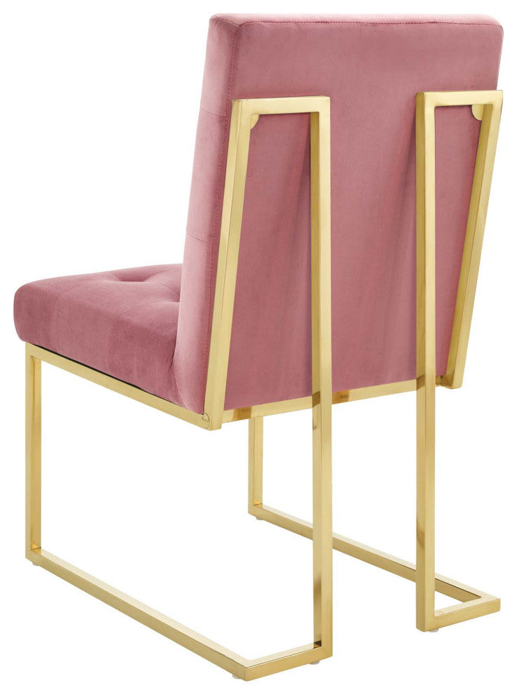 Side Dining Chair, Set of 2, Velvet, Metal, Gold Pink, Modern, Bistro Restaurant