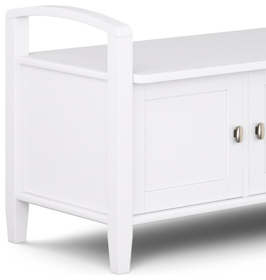 Warm Shaker Solid Wood 44" Rustic Entryway Storage Bench, White