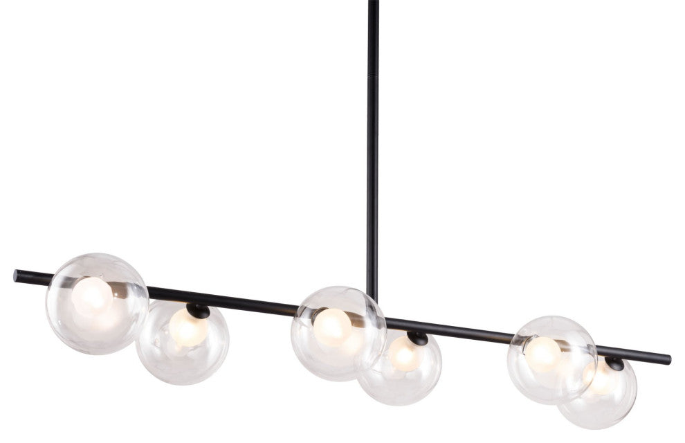 Pendant Ceiling Light Fixture, Glass, Steel Metal, Black, Clear, Lounge Cafe