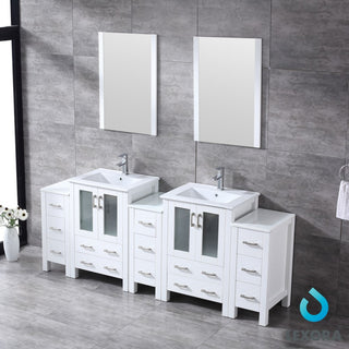 Volez 84" Double Vanity With 3 Side Cabinets Top Square Sink, 22" Mirror