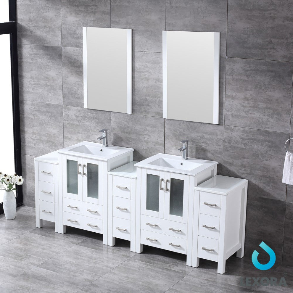 Volez 84" Double Vanity With 3 Side Cabinets Top Square Sink, 22" Mirror