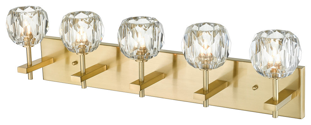 D4.3" 5-Light Gold Metal Bathroom Vanity Light With Clear Crystal Shades