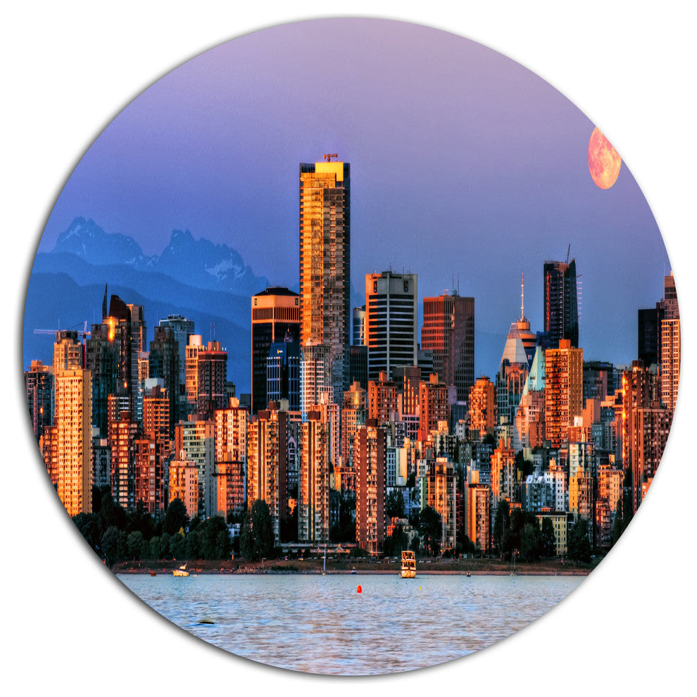 Vancouver Downtown Skyscrapers, Cityscape Wall Disc Metal Wall Art, 36"