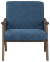 Weldon Armchair, Navy Fabric With Brushed Brown Finished Frame