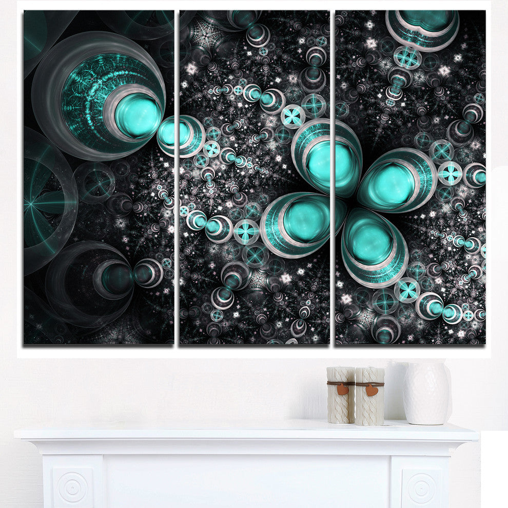 "Glittering Dark Green Fractal Flower" Metal Wall Art, 3 Panels, 36"x28"