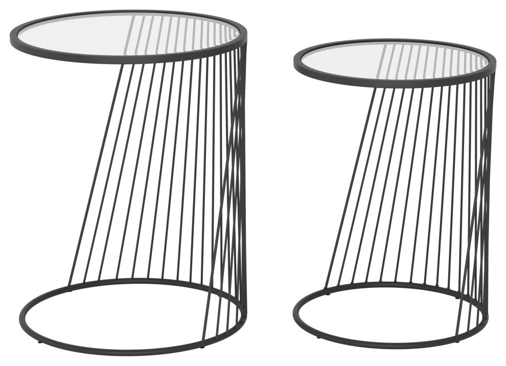 Sofa Side Table, Round, Glass, Steel Metal, Black, Clear, Lounge Hospitality