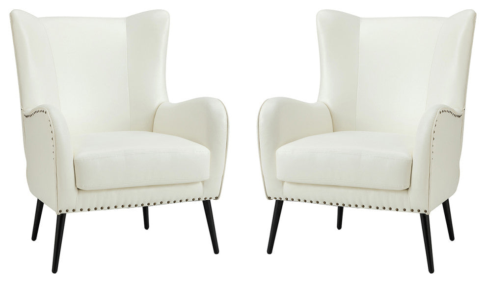 39" Comfy Living Room Armchair With Special Arms, Set of 2, Ivory