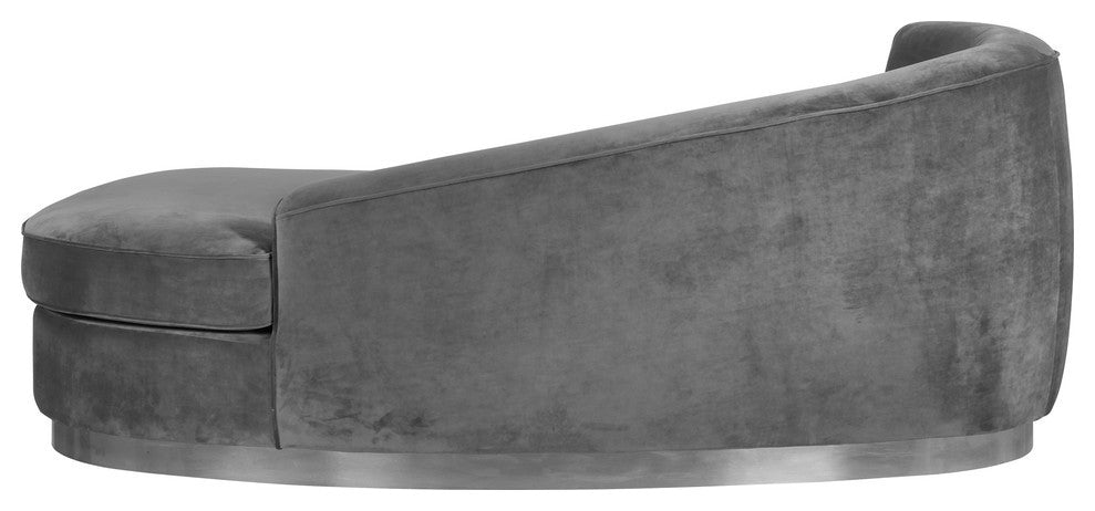 Julian Velvet Upholstered Chaise, Gray, Chrome Base