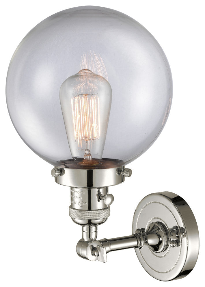 Beacon 1-Light Sconce, Polished Nickel, Glass: Clear