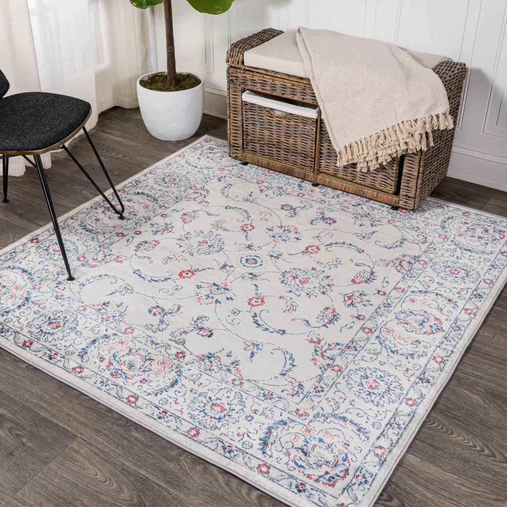 Persian Vintage Medallion Gray and Red 5'' Square Area Rug