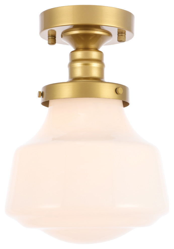 Brass Finish And Frosted White Glass 1-Light Flush Mount
