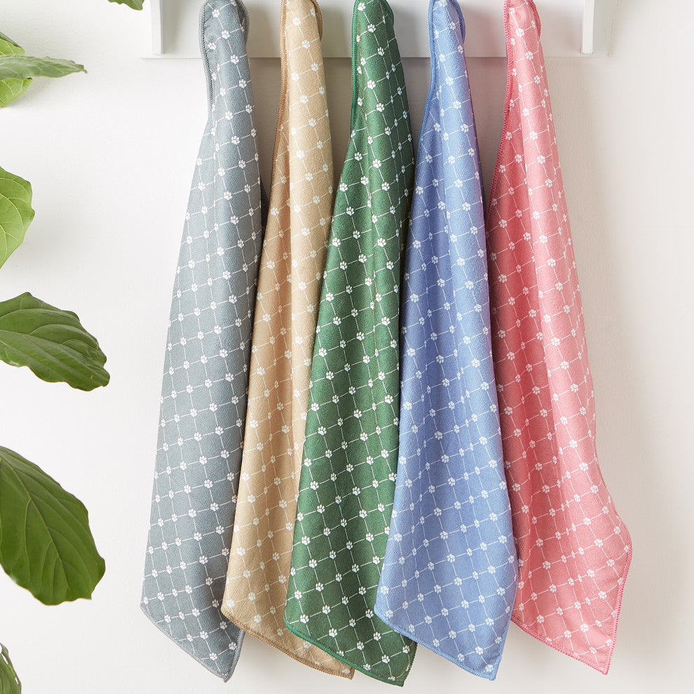 Hunter Green Printed Trellis Paw Small Pet Towel (Set of 3)