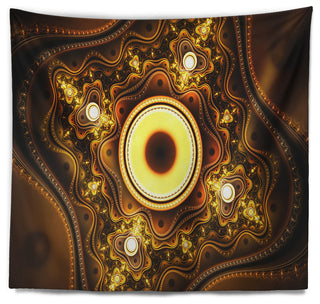 Brown Fractal Pattern with Circles Abstract Wall Tapestry, 80"x68"