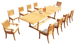 11-Piece Outdoor Teak Dining Set: 117" Masc Extn Rectangle Table, 10 Giva Chairs