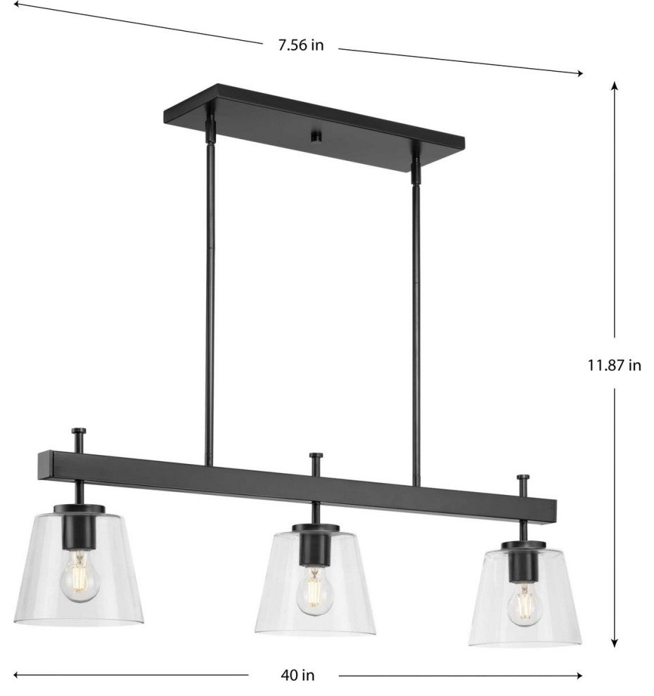 Saffert Collection 3-Light Matte Black Linear Island Chandelier Light