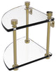 Foxtrot Two Tier Corner Glass Shelf, Unlacquered Brass