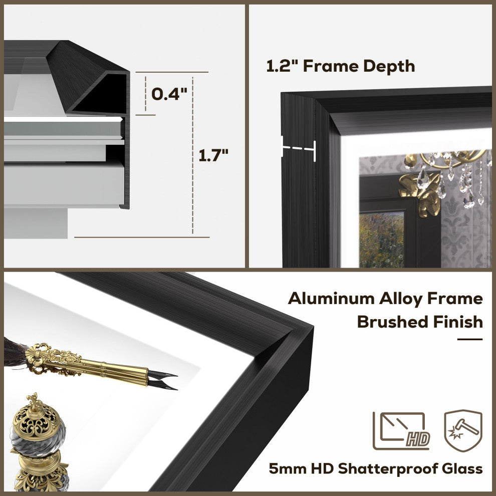 LED Vanity Mirror With Lights Metal Framed Front & Backlit, Dimmable, Black, 55x36