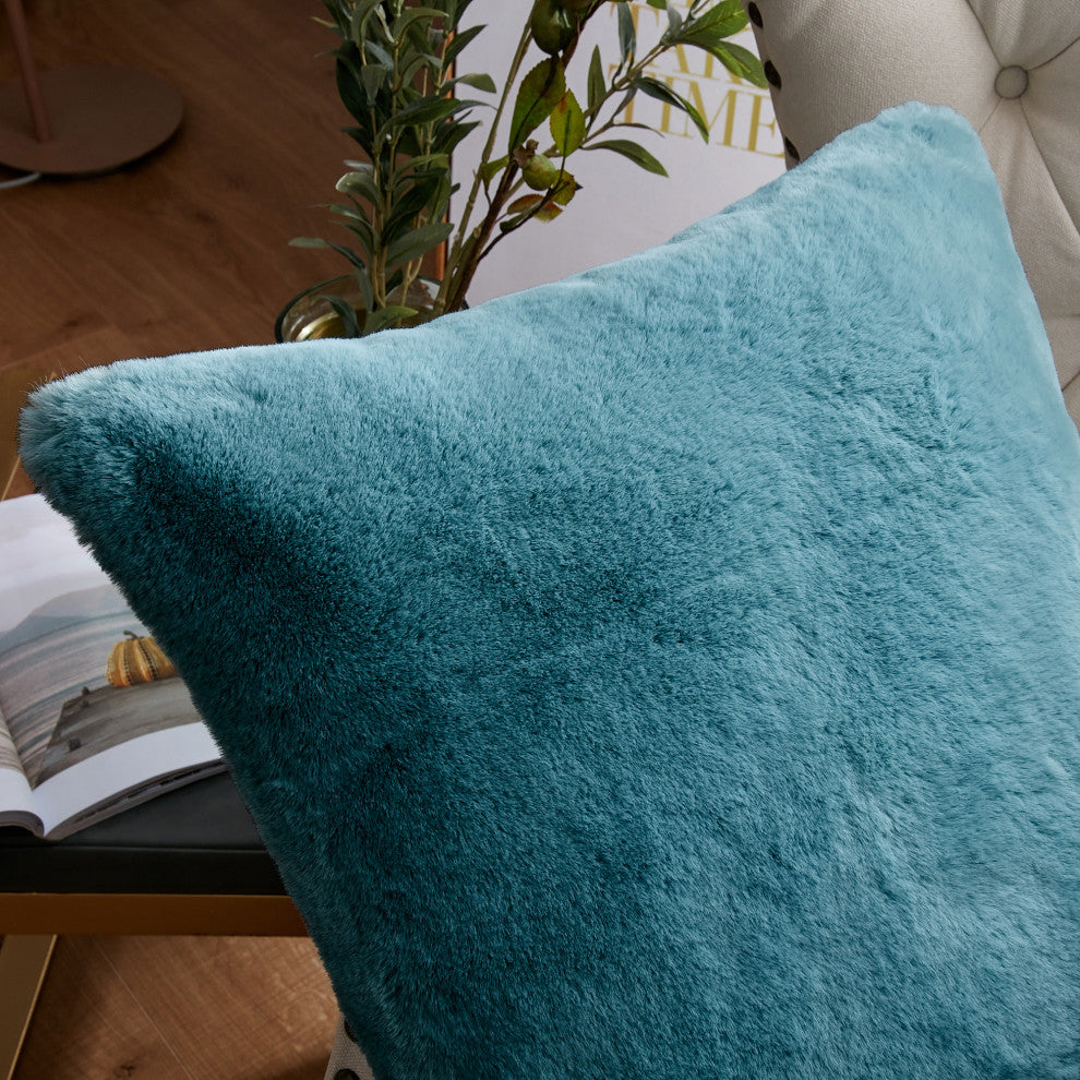 Heavy Faux Fur Throw Pillow Covers 2pcs Set, Smoke Blue, 26''x26''