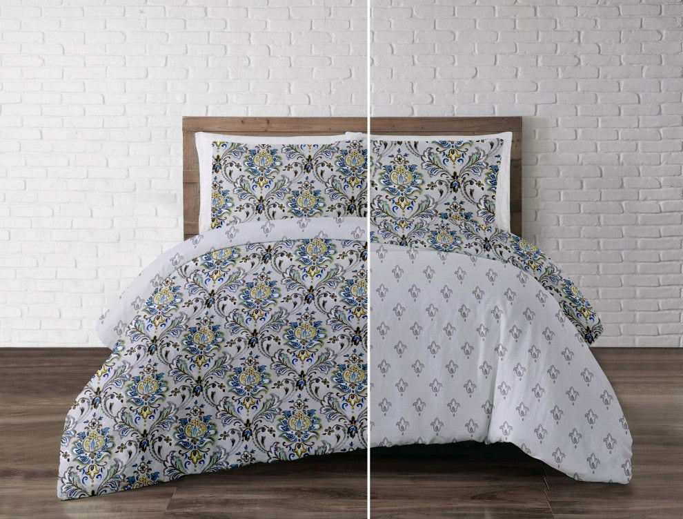 Delara GOTS Organic Cotton Floral Reversible Print Duvet Cover Set, King(108"x92