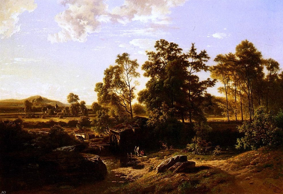Joseph Quinaux A River Landscape With A Mill, 18"x27" Gallery Wrapped Canvas