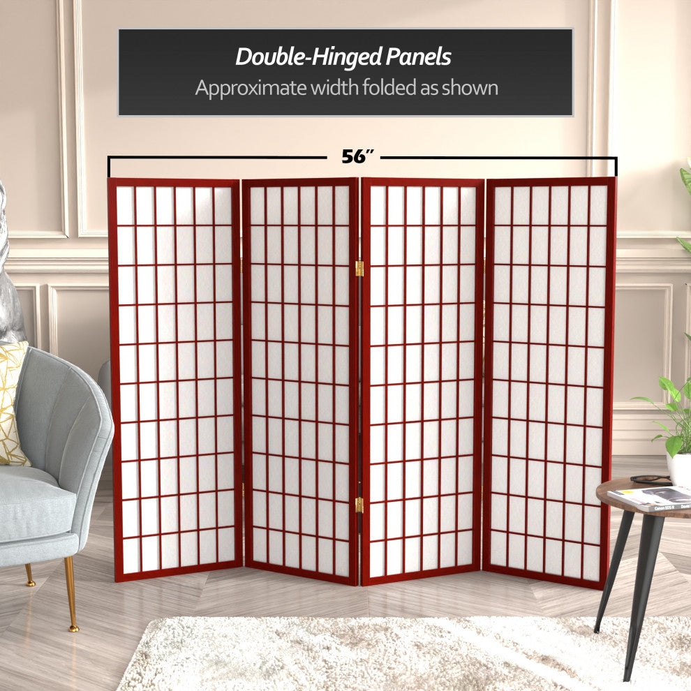 4' Tall Window Pane Shoji Screen, Rosewood, 4 Panels