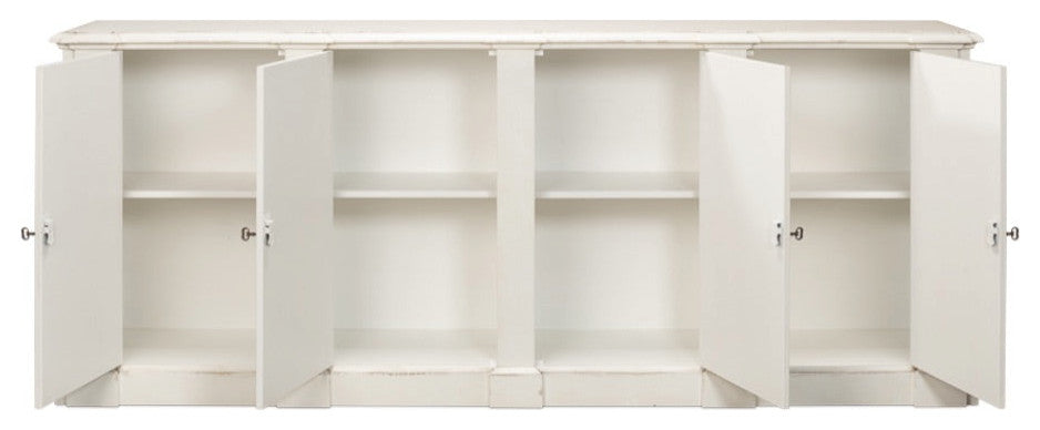 Crested Wall Cabinet Antiqued White Sideboard
