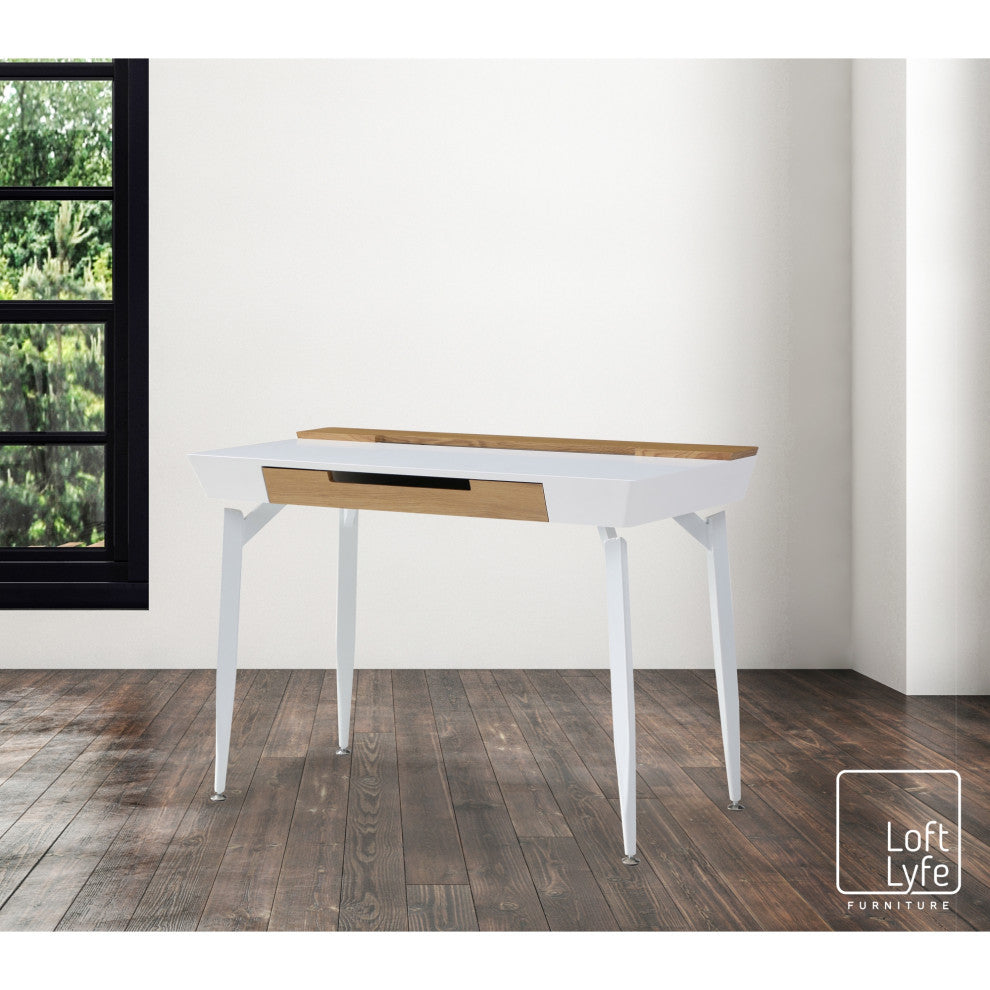 Loft Lyfe Arwen Desk, 3 Storage Drawers, Extra Storage on Top, White/Natural