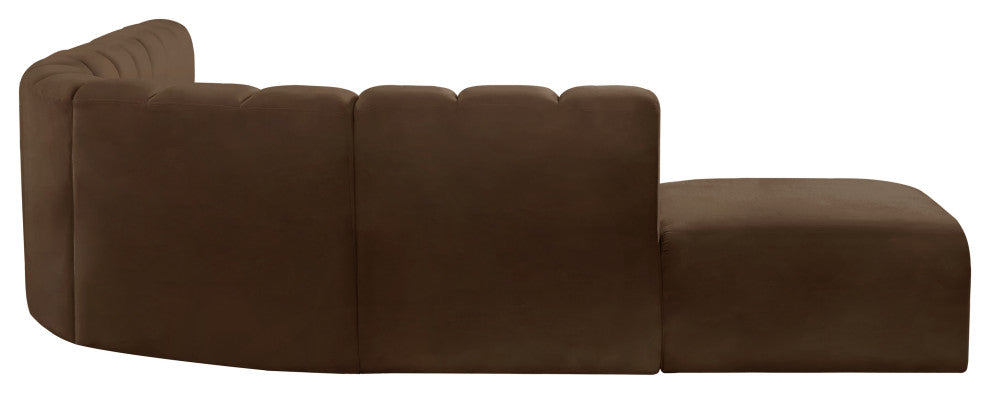 Arc Velvet Upholstered 7-Pc. L-Shaped Modular Sectional, Brown