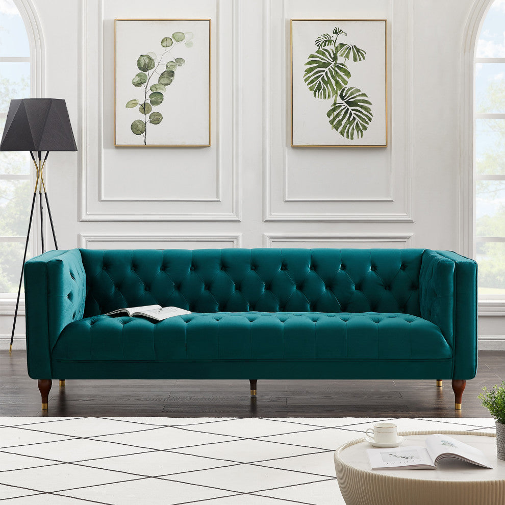 Houston Mid-Century Modern Luxury Chesterfield Velvet Sofa, Teal