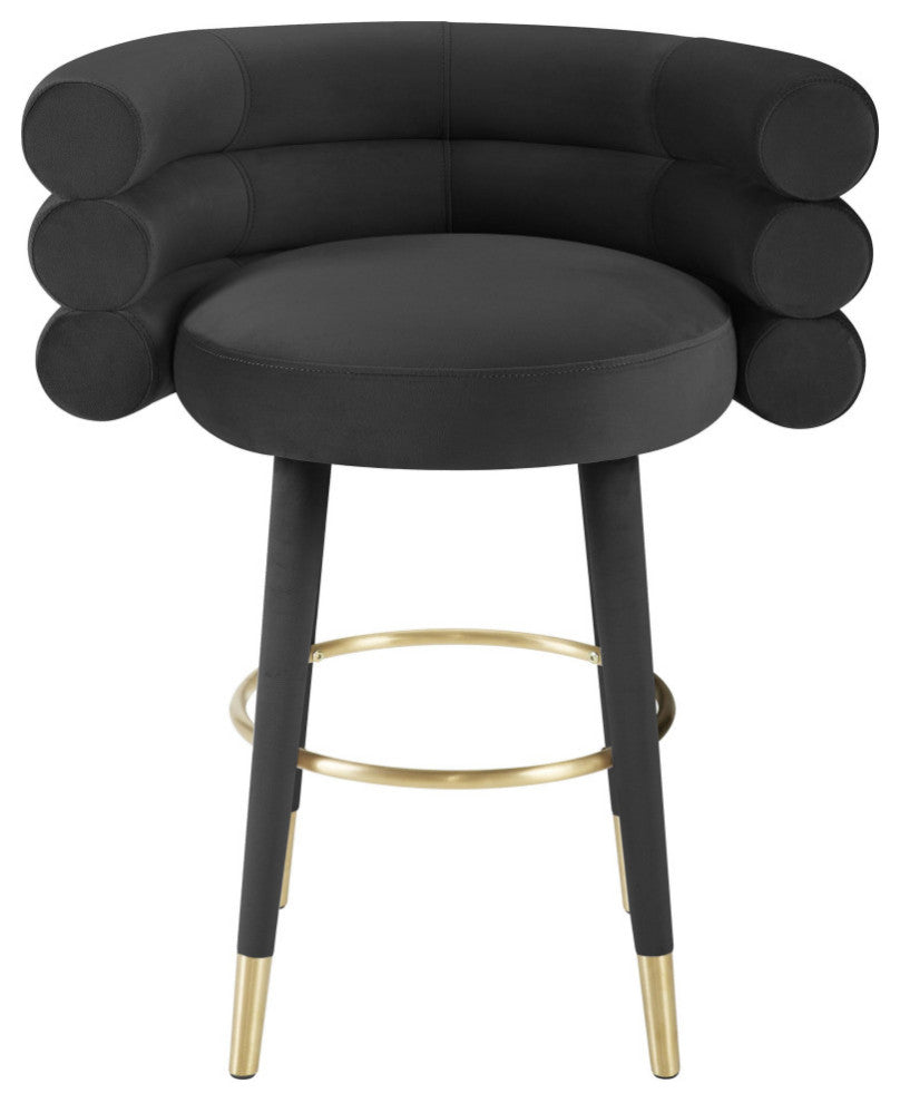 Betty Velvet Barstool, Black, Counter Height
