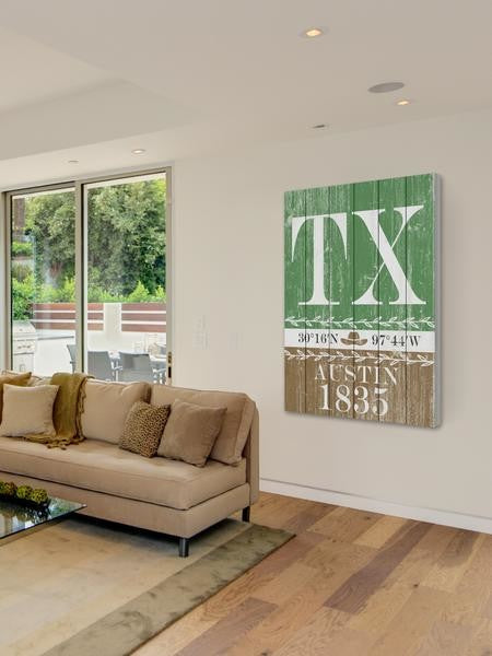"Austin 1835" Painting Print on White Wood, 40"x60"