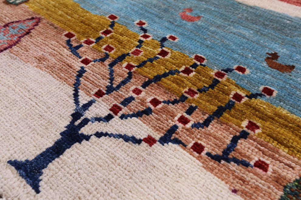 Persian Gabbeh Tribal Hand Knotted Rug 4' 0" X 6' 2" Q9575