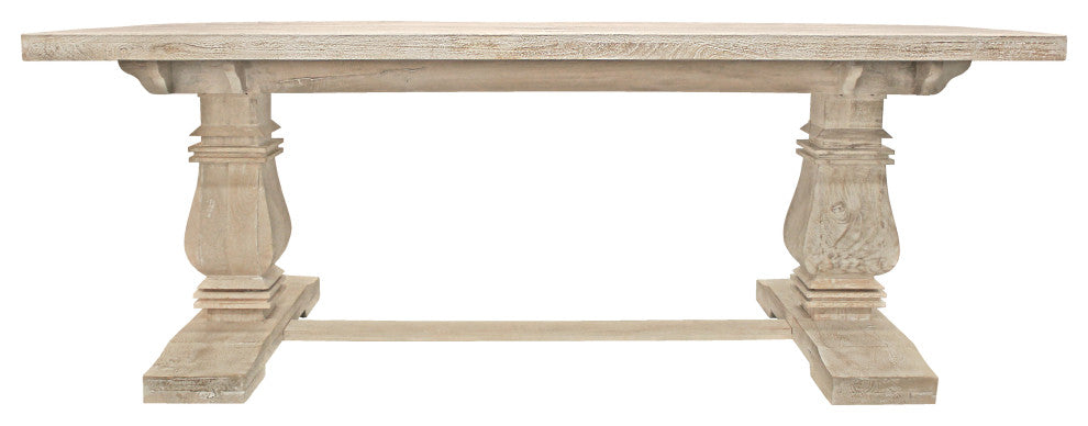 Benedict Rectangular Dining Table in Mango Solid Wood with White Wash Finish