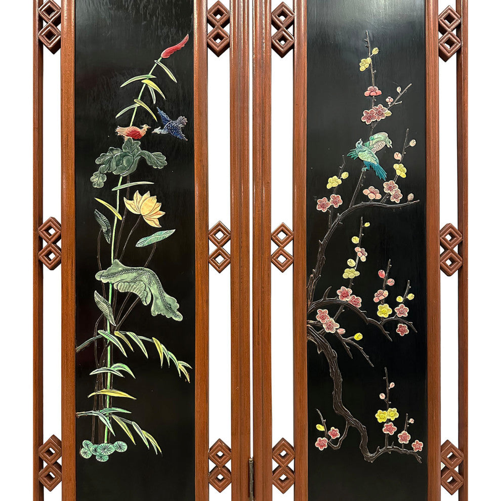 Consigned Vintage Chinese Folding Screen/Room Divider With Soapstone Inlay