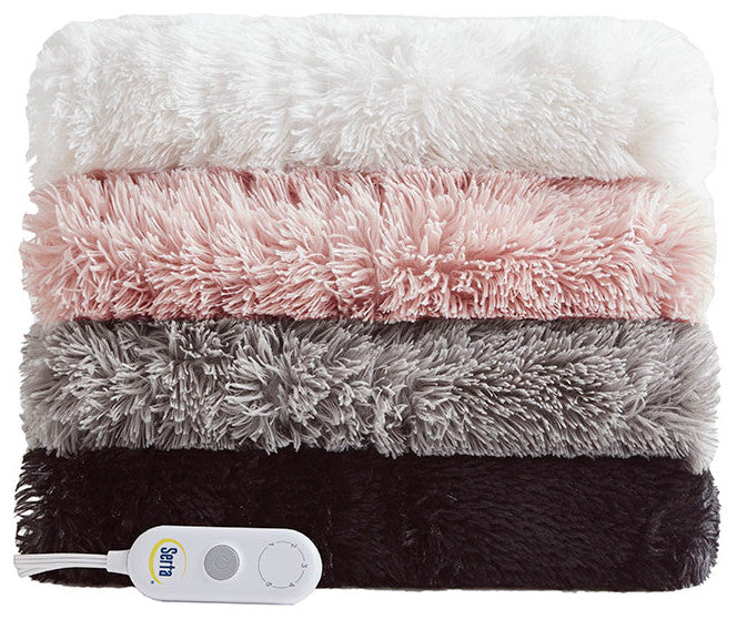 Serta Malea Shaggy Faux Fur Heated Throw, Black