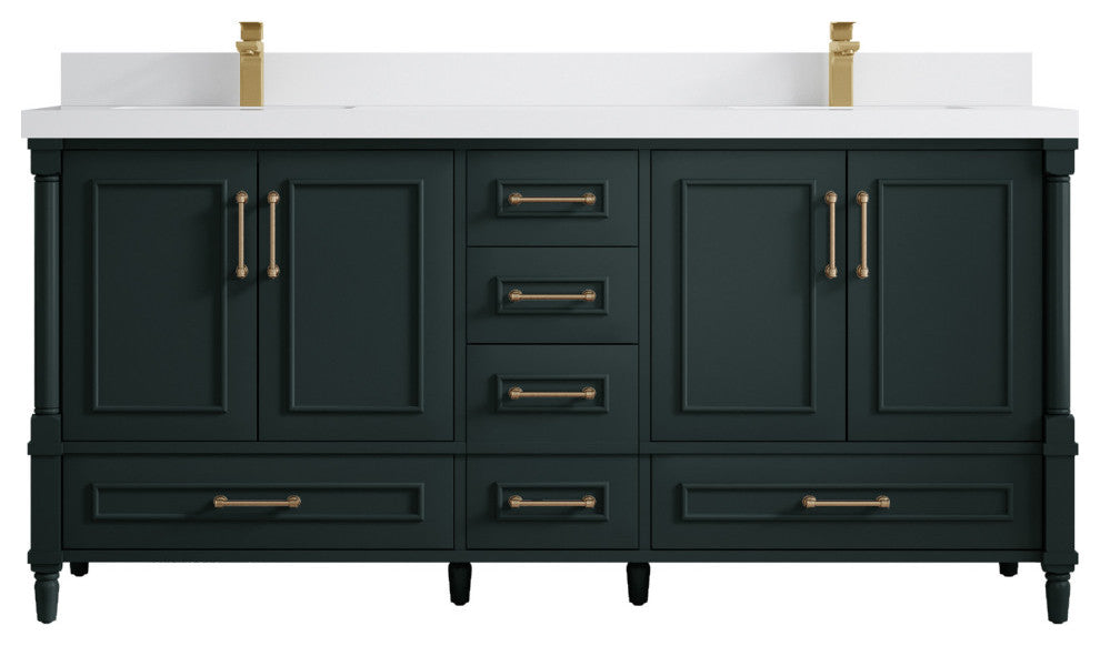 Aberdeen 72 Double Sink Bath Vanity in Dark Forest Green 2" White Quartz