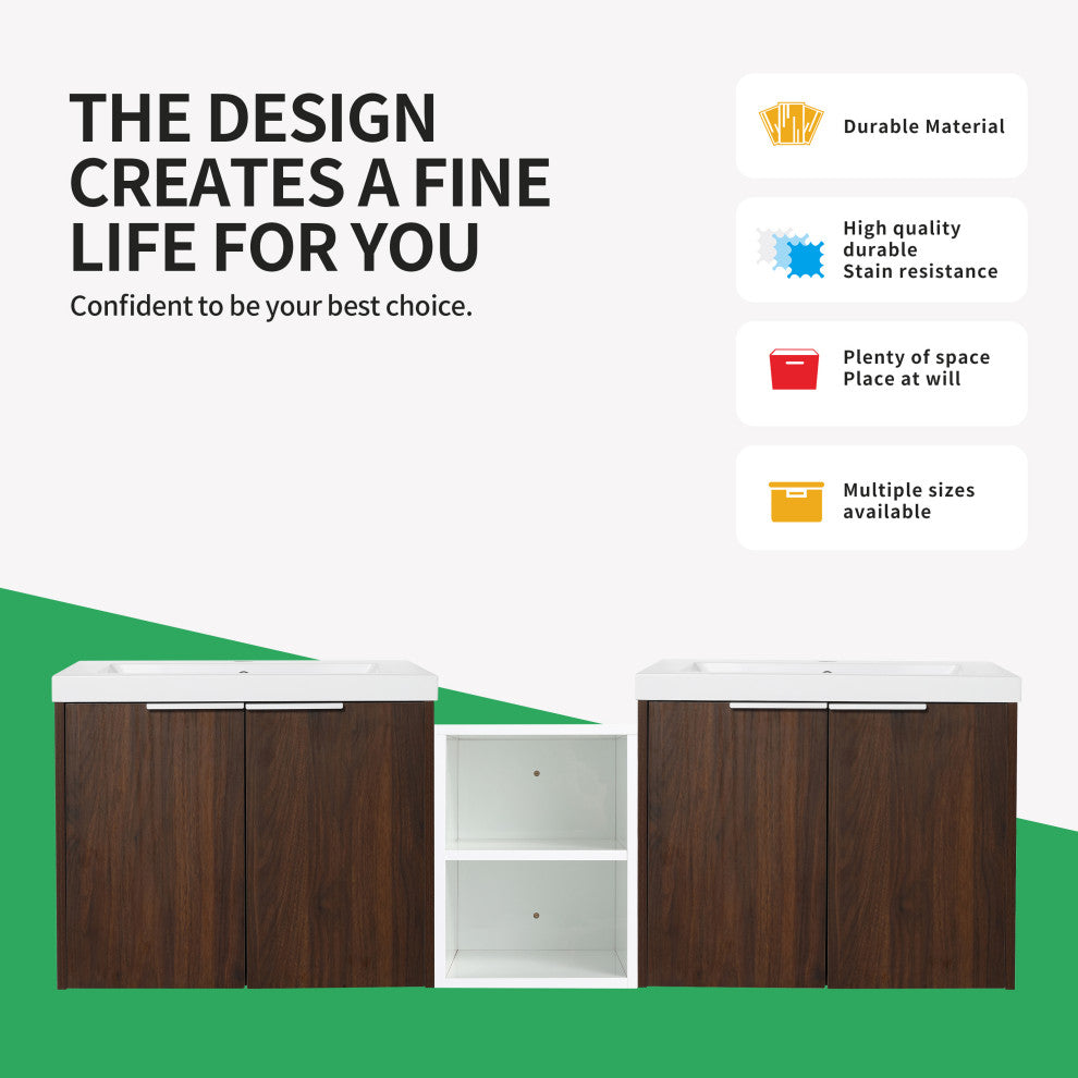 BNK Wall-Mounted Bathroom Cabinet Set with Soft-Close Doors, California Walnut, 60inch