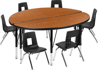 47.5" Circle Wave Activity Table Set with 14" Student Stack Chairs, Oak
