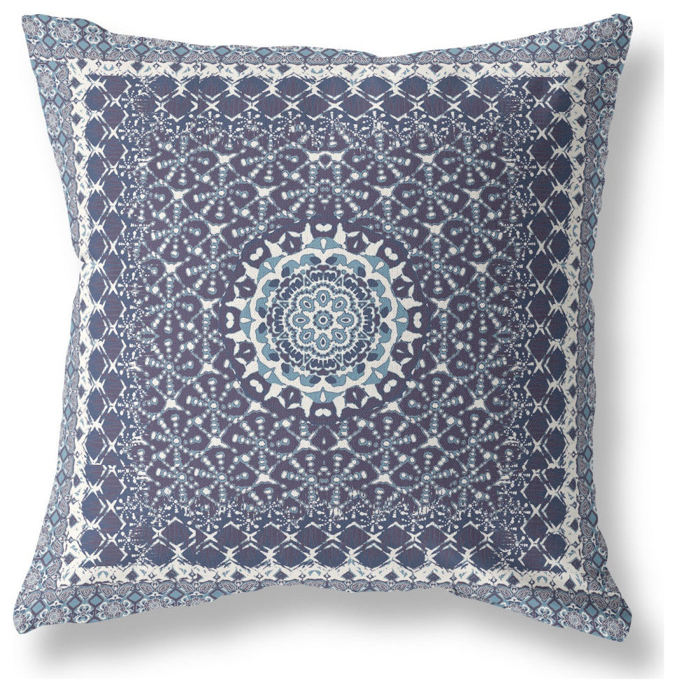 20 Slate Blue Holy Floral Indoor Outdoor Throw Pillow