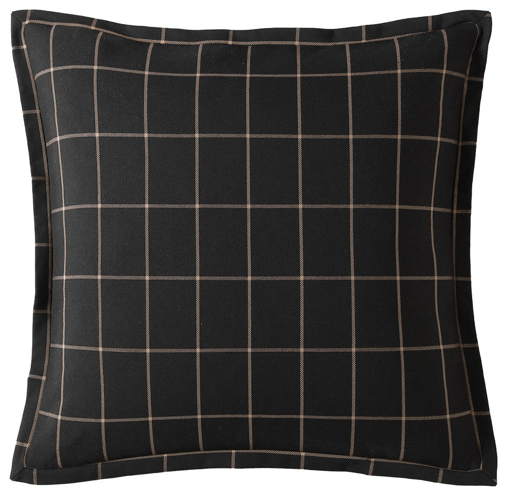 Windowpane Plaid Euro Sham, 27" x 27", Black